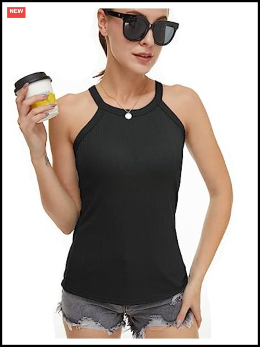 Racerback Ribbed Tank Top with Built in Bra Shelf Bra Yoga Workout Top